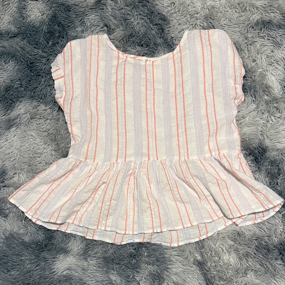 Blu Pepper Cream Blouse with Coral & Light Gray Stripes